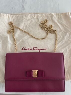 Salvatore Ferragamo Vara Bow Chain Crossbody in Deep Berry